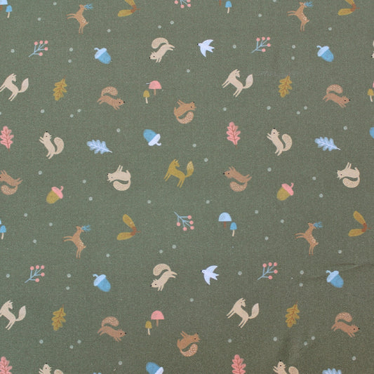 Khaki Green Woodland Animal Children's Fabric