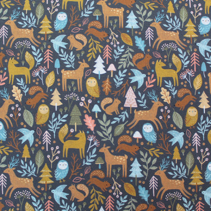 Grey woodland animal print children's cotton fabric