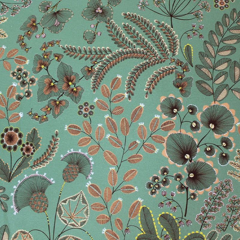 Green Floral Furnishing Fabric by Maison THEVENON