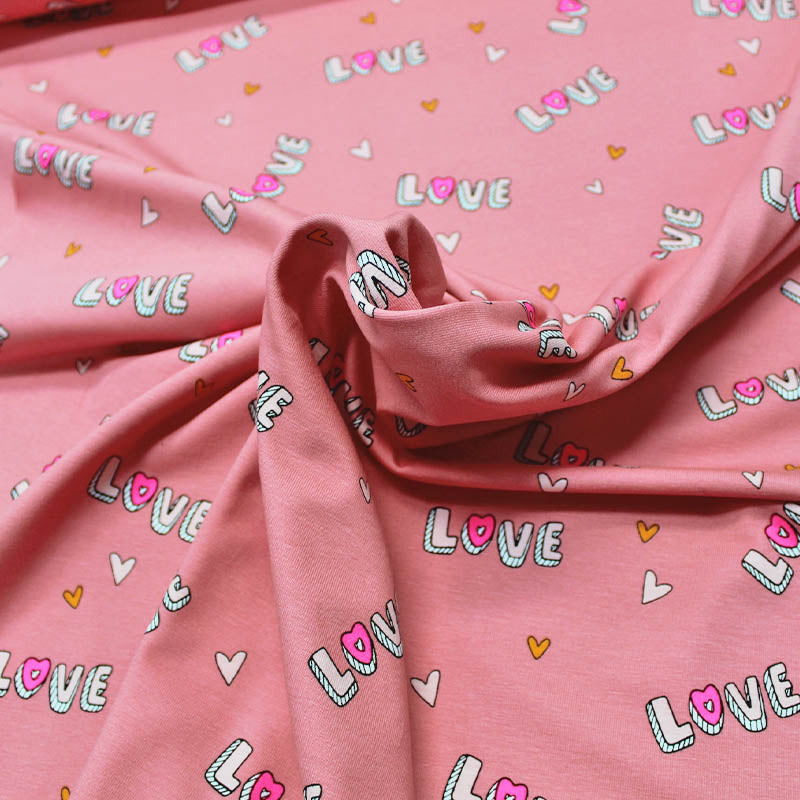Pink Cotton Elastane Jersey Love