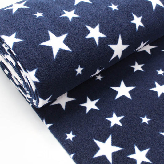 Navy and White Stars  Fleece Fabric
