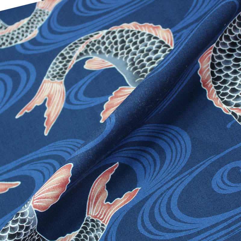 Printed Animal Cotton - Japanese Indigo Blue Carpe