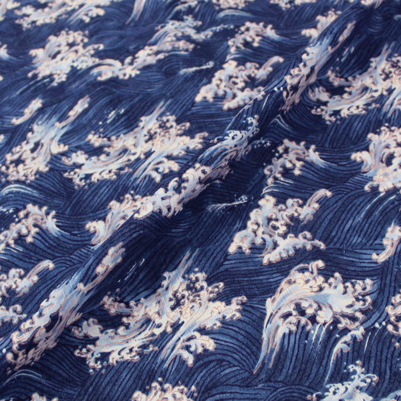 Japanese Cotton Bark Cloth - Big Crashing Wave - Blue