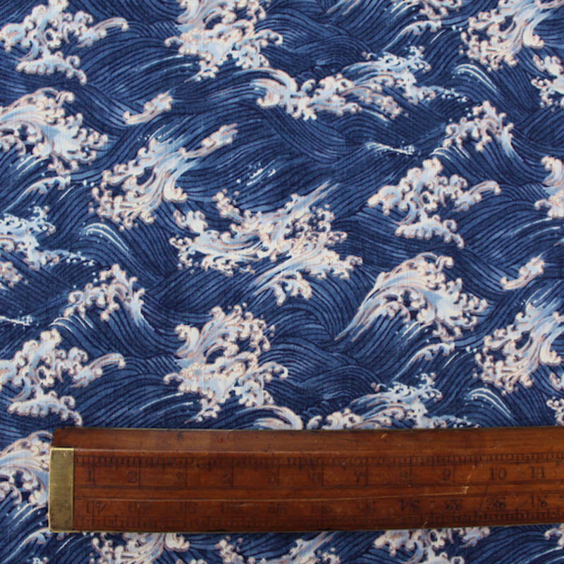Japanese Cotton Bark Cloth - Big Crashing Wave - Blue