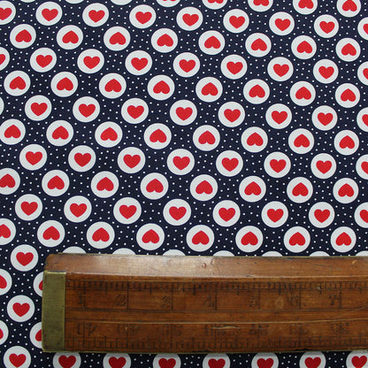 Dressmaking Printed Cotton Poplin- Bakewell Hearts - Navy/Red