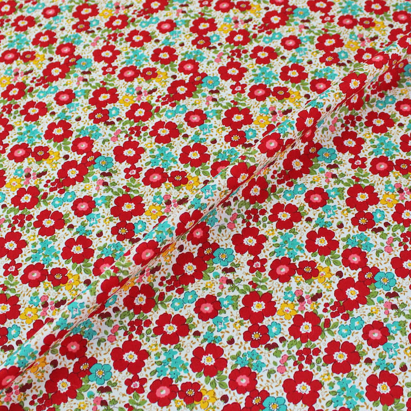 Dressmaking Printed Red and White Floral Cotton - Albert and Bertie