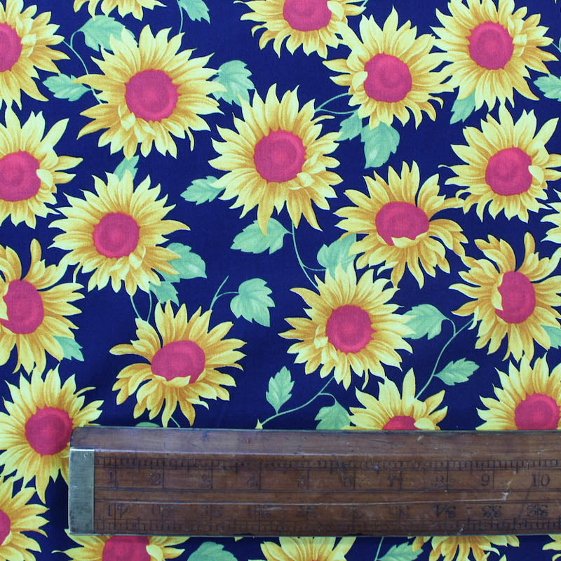 Printed Floral Cotton - Happy Sunflowers - Navy Blue