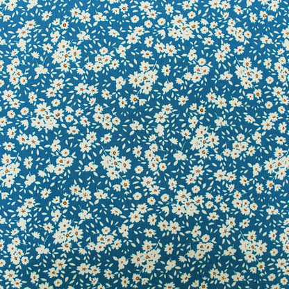Printed Petrol Blue Cotton - Daisy Chains