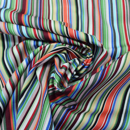 Printed Stripe Cotton - Blue, Green and Red