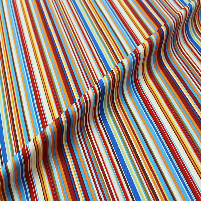 Printed Stripe Cotton - Blue, Orange and Yellow