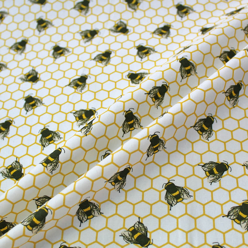 Printed Worker Bee White Cotton - Fallowfield