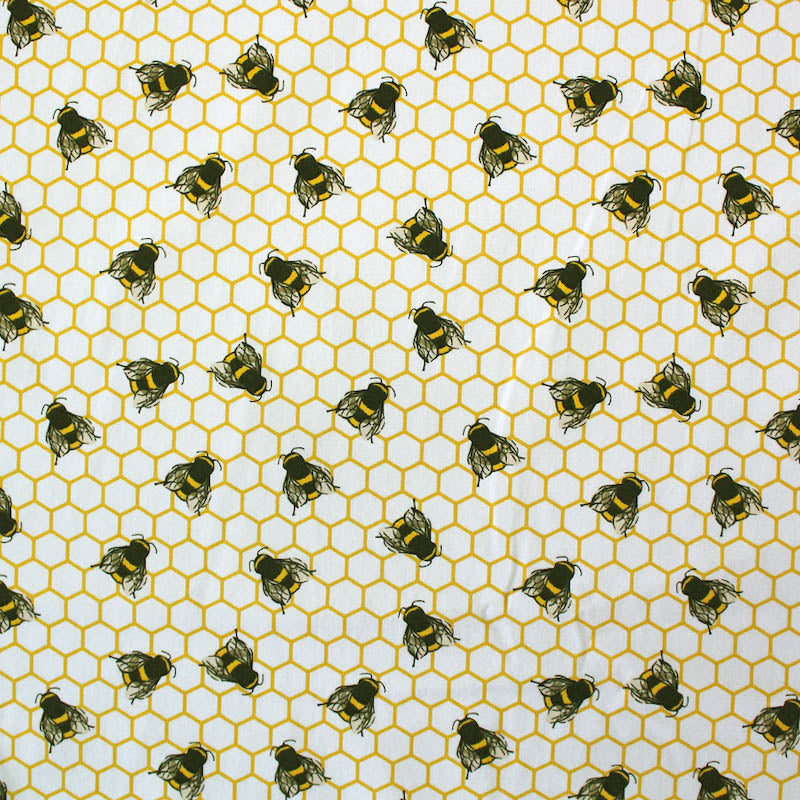 Printed Worker Bee White Cotton - Fallowfield