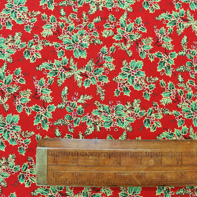 Red Christmas Cotton - Festive Berries