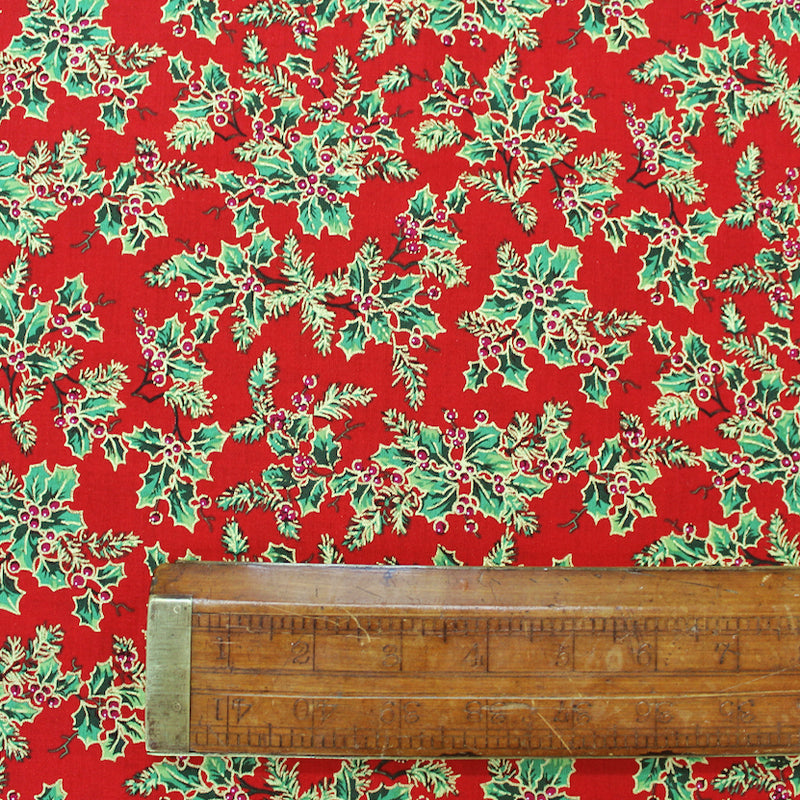 Red Christmas Cotton - Festive Berries