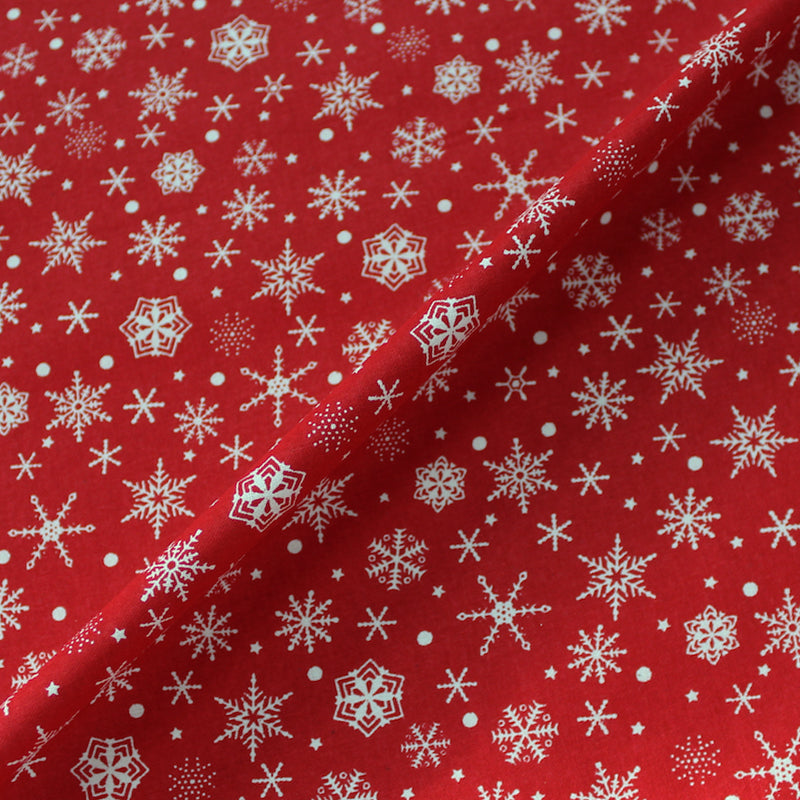 Red Christmas Cotton - Falling Snowflakes