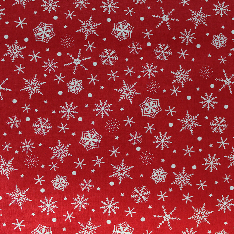 Red Christmas Cotton - Falling Snowflakes