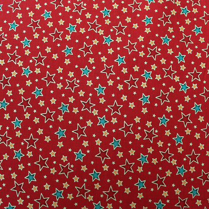 Red Metallic Christmas Cotton - Golden Stars