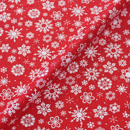Red Metallic Christmas Cotton - White Glitter Snowflakes