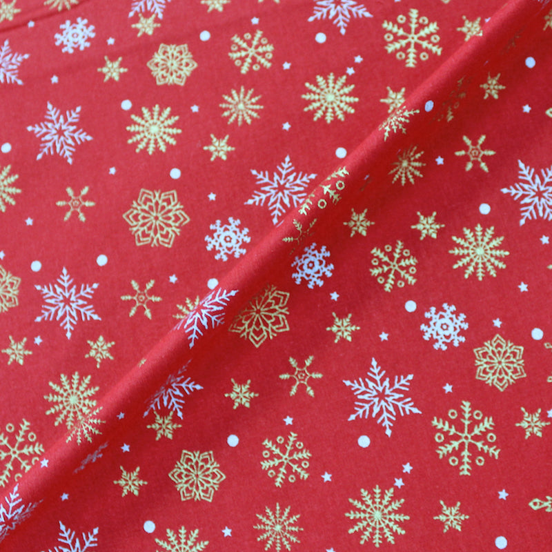 Red Quilting Christmas Cotton - Metallic Snowflakes