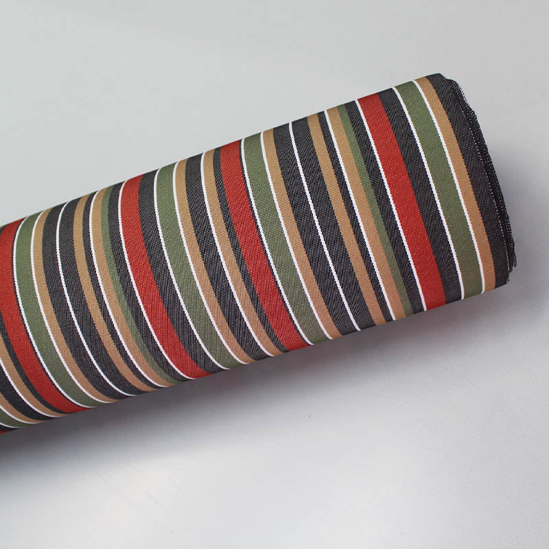 Red, Navy Tea and Green Stripe Outdoor PU Coated Polyester﻿