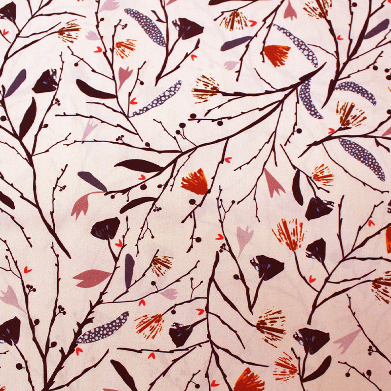 100 Cotton Poplin Fabric Pinky Cream Botanical Print Fabrics Galore