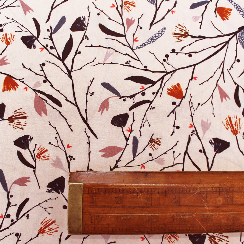 100 Cotton Poplin Fabric Pinky Cream Botanical Print Fabrics Galore