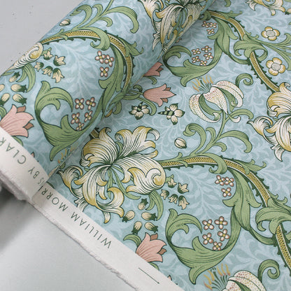 William Morris Golden Lily Furnishing Fabric - Apple Green & Blush