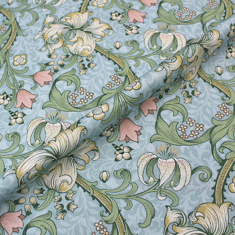 William Morris Golden Lily Furnishing Fabric - Apple Green & Blush