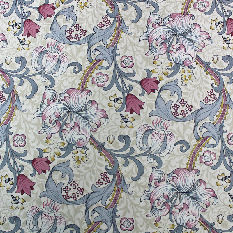 William Morris Golden Lily Furnishing Fabric - Dove Grey & Plum