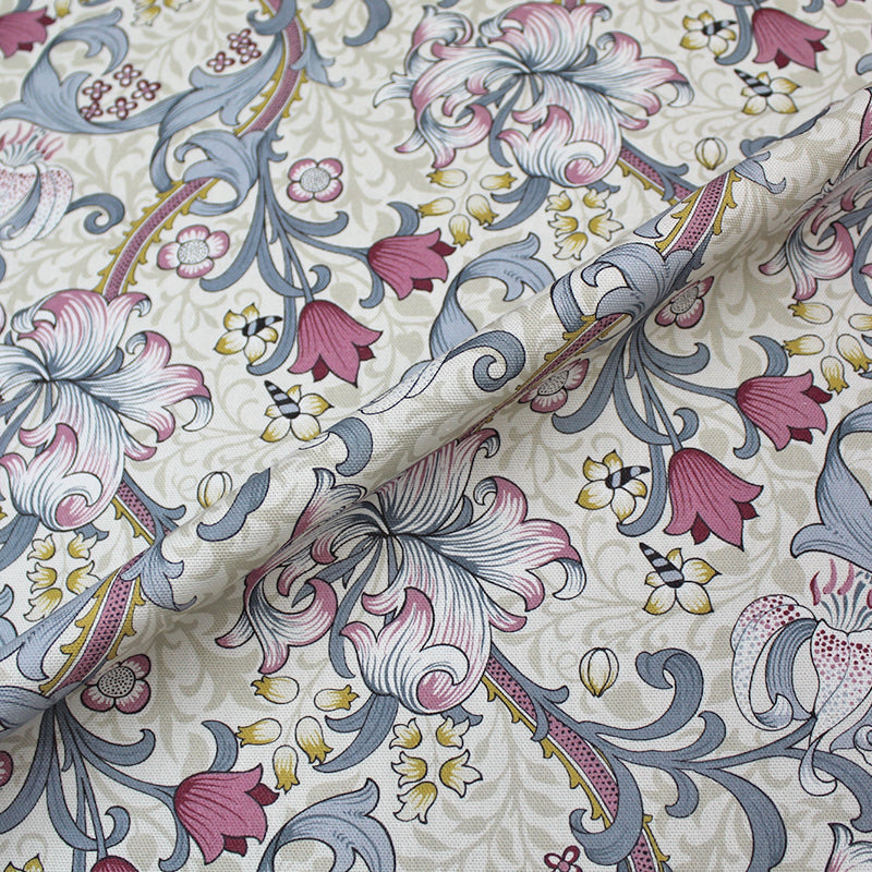 William Morris Golden Lily Furnishing Fabric - Dove Grey & Plum