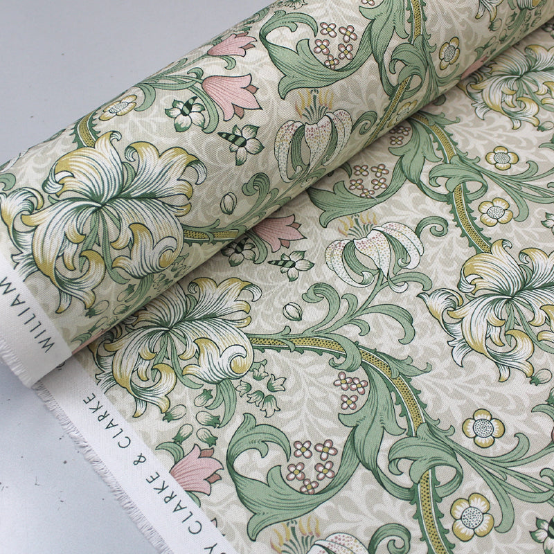 William Morris  Golden Lily Furnishing Fabric - Linen & Blush Pink 