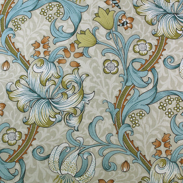 William Morris Golden Lily Furnishing Fabric - Linen & Teal Blue
