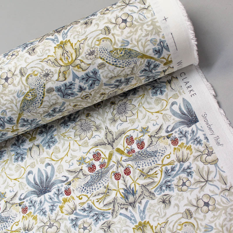 William Morris Strawberry Thief Fabric - Linen and Plum