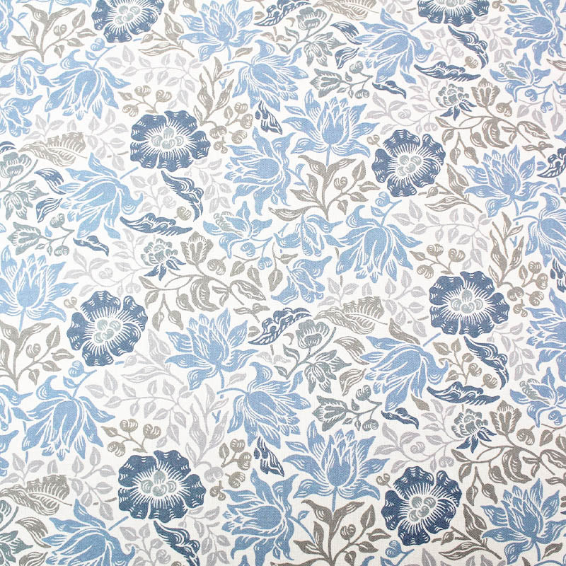 William Morris Blue and Ivory Mallow Furnishing Fabric 