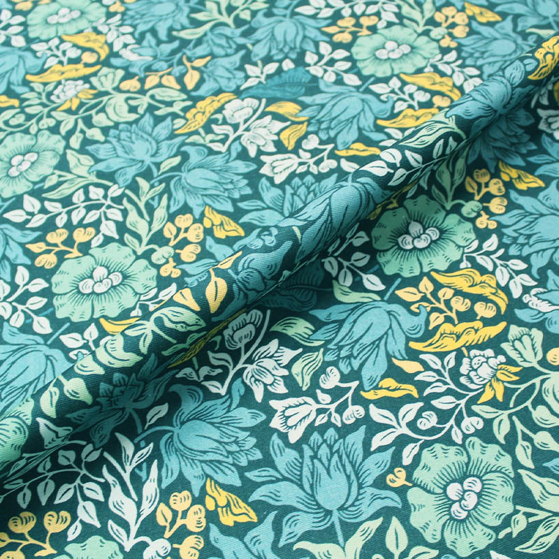 William Morris Teal Mallow Furnishing Fabric 