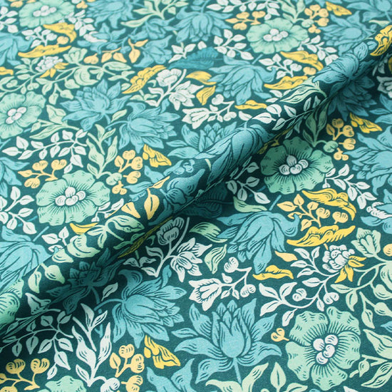 William Morris Teal Mallow Furnishing Fabric Fabrics Galore