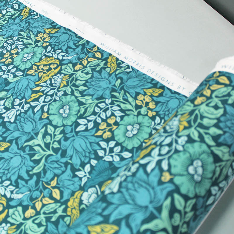 William Morris Teal Mallow Furnishing Fabric 
