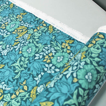William Morris Teal Mallow Furnishing Fabric 