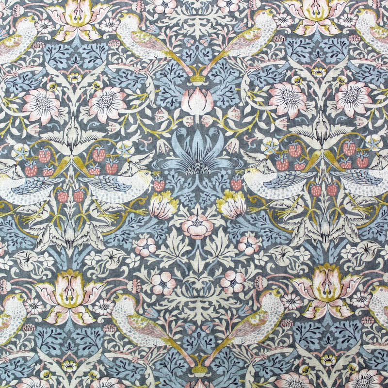 William Morris Strawberry Thief Fabric - Slate Grey And Blush