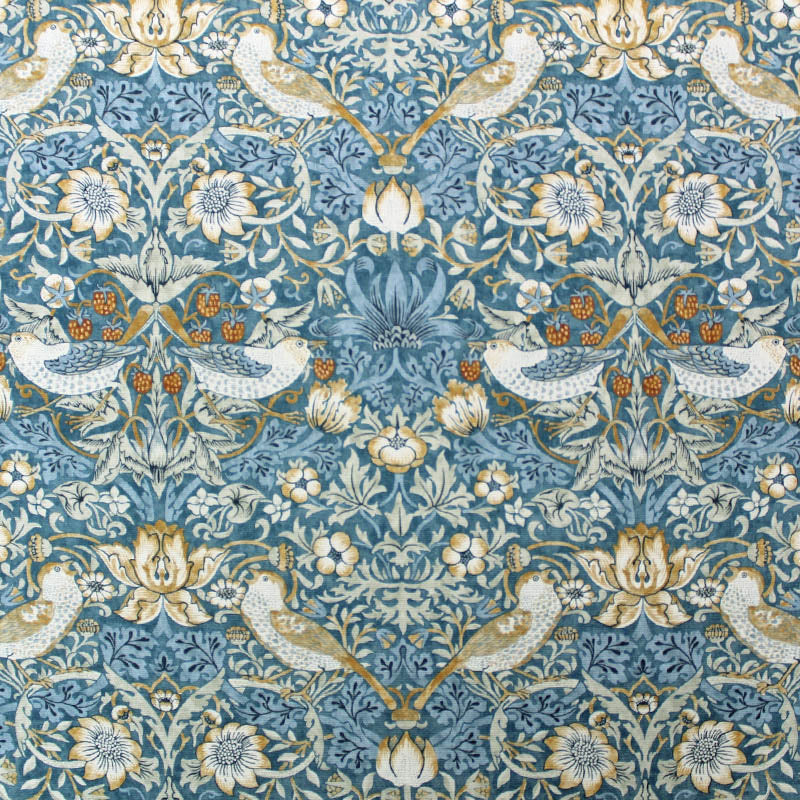 William Morris Strawberry Thief Fabric - Denim and Spice