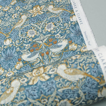 William Morris Strawberry Thief Fabric - Denim and Spice