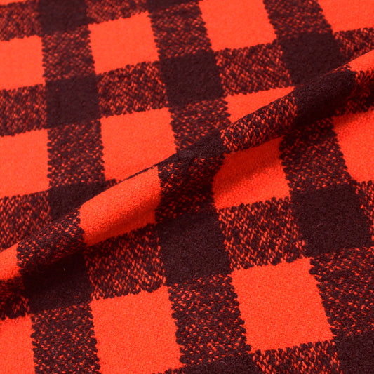 Wool and Polyester Mix Red and Black Check Boucle Fabric