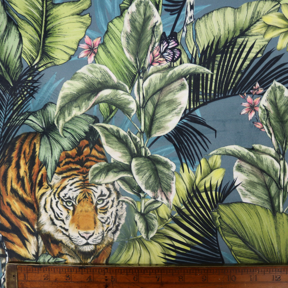 Blue Tiger Velvet Fabric