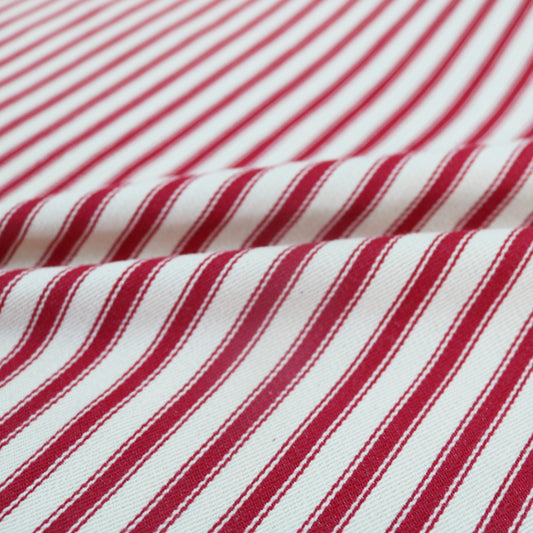 Indian Cotton Ticking Stripe Fabric -  Red