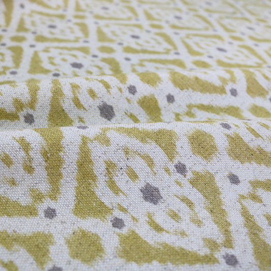 Mustard Yellow  and White Ikat Fabric 