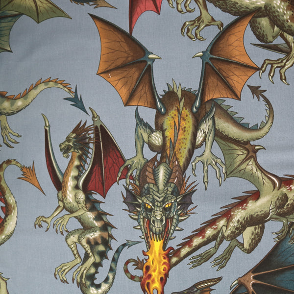 Tale of the Dragon Cotton by Alexander Henry - Blue Grey