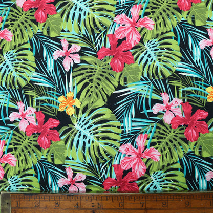 Dressmaking Tropical Palms & Flowers Print Cotton - Multicoloured