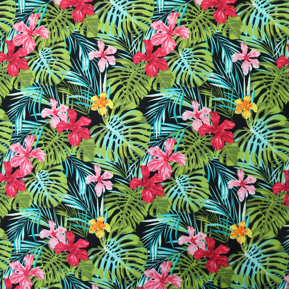 Dressmaking Tropical Palms & Flowers Print Cotton - Multicoloured